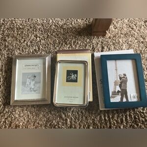4 NWT VINTAGE FRAMES pictures photos HOME DECOR 5X7 SILVER & blue wood, w/boxes